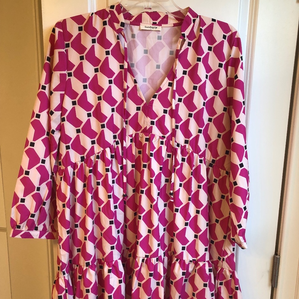 Pink and Black Tiered Dress